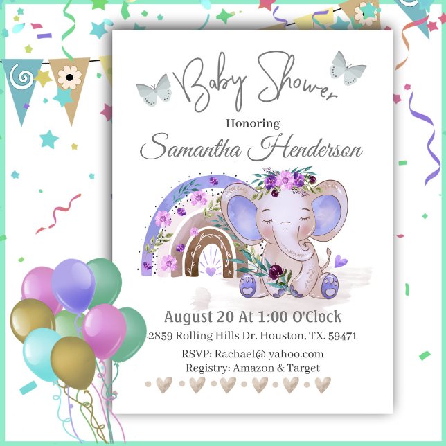 Boho Rainbow Baby Elephant Baby Shower Inbjudningar (Skapare uppladdad)