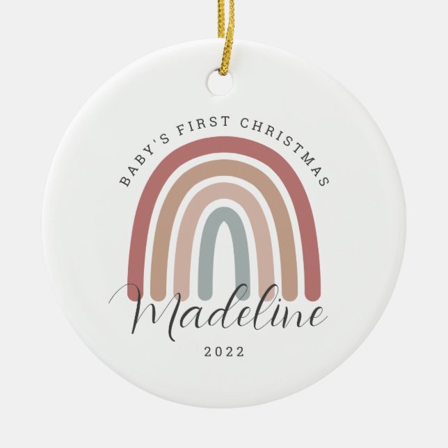 Boho Rainbow Baby första julprydnad Julgransprydnad Keramik (Framsidan)