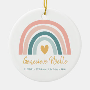 Boho Rainbow Baby Personlig Birth Stats Julgransprydnad Keramik