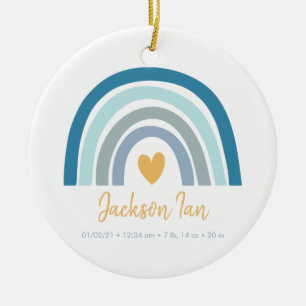 Boho Rainbow Baby Personlig Birth Stats Julgransprydnad Keramik