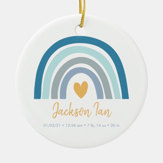 Boho Rainbow Baby Personlig Birth Stats Julgransprydnad Keramik (Framsidan)
