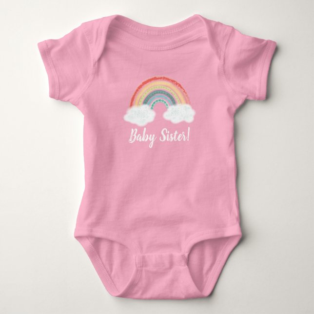 Boho Rainbow Baby Shower Baby Sister T Shirt (Framsida)