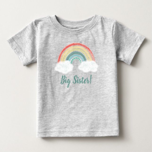 Boho Rainbow Baby Shower Big Sister T Shirt (Framsida)