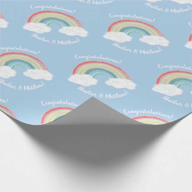 Boho Rainbow Baby Shower Blue Boy Presentpapper (Hörn)