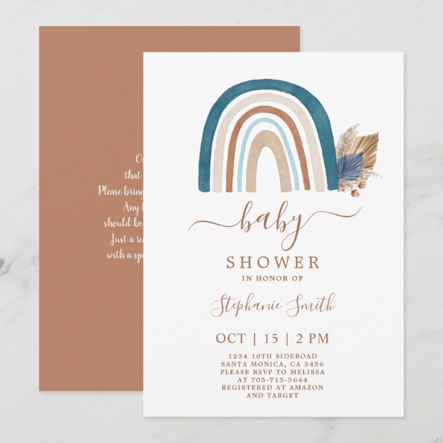Boho Rainbow Baby Shower Boy Inbjudningar (Fram/baksida)