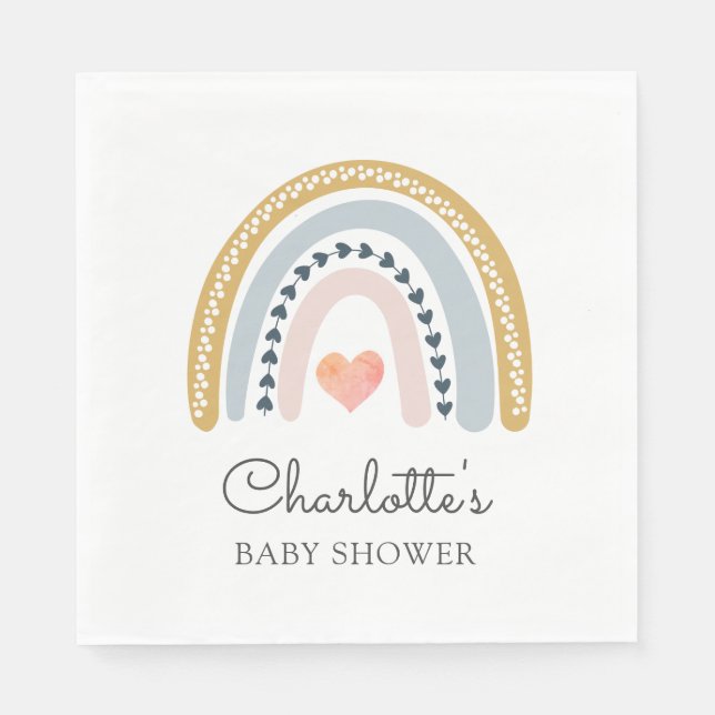 Boho Rainbow Baby Shower Classic Papper Pappersservett (Framsidan)