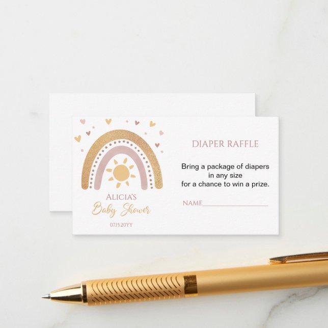 Boho Rainbow Baby Shower Diaper Raffle Biljett Tilläggskort (Fram/Back In Situ)