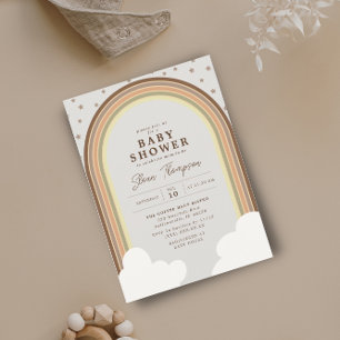 Boho Rainbow Baby Shower Earthy Gender Neutral Inbjudningar