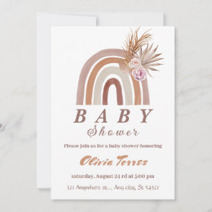 Boho Rainbow Baby Shower Earthy Tones, Blommigt ch Inbjudningar