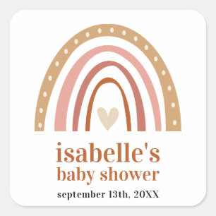 Boho Rainbow Baby Shower Favor Sticker Fyrkantigt Klistermärke