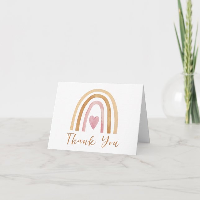 Boho Rainbow Baby Shower för akut minimal Neutralt Tack Kort (Framsida)