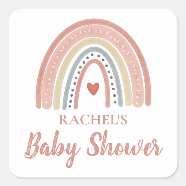 Boho Rainbow Baby Shower Fyrkantigt Klistermärke (Framsida)