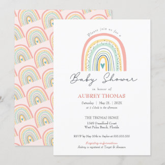 Boho Rainbow Baby Shower Hand plockade Heart Inbjudningar