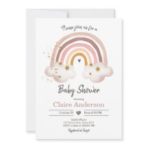 Boho Rainbow Baby Shower-inbjudan Girl Rustic