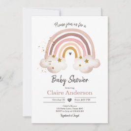 Boho Rainbow Baby Shower-inbjudan Girl Rustic Inbjudningar