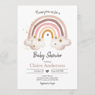Boho Rainbow Baby Shower-inbjudan Girl Rustic Inbjudningar