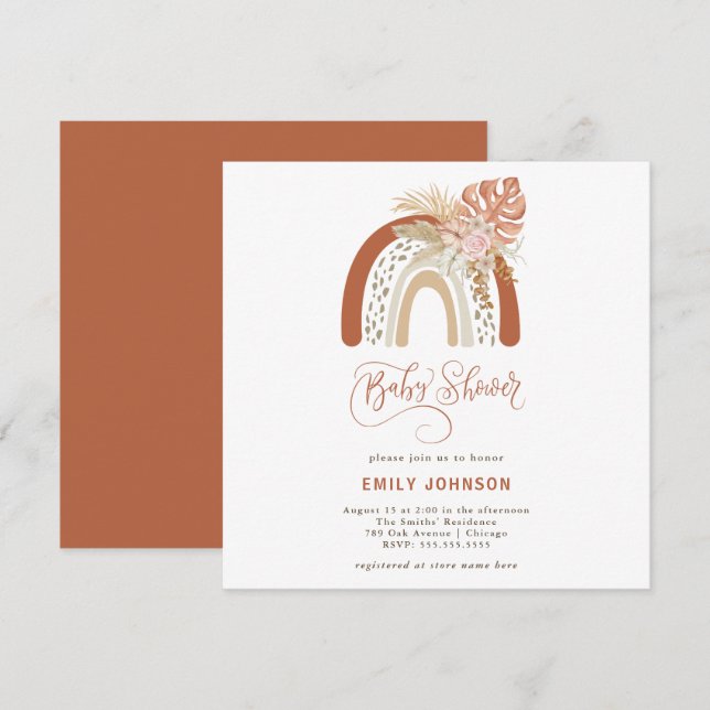 Boho Rainbow Baby Shower-inbjudan Inbjudningar (Fram/baksida)
