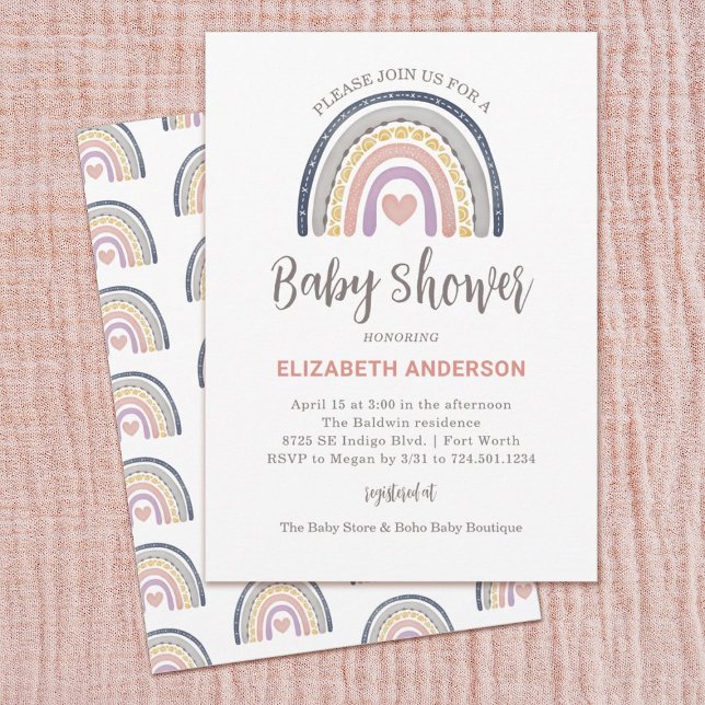Boho Rainbow Baby Shower-inbjudan Inbjudningar (Boho rainbow baby shower invitation. Personalize it with your info.)