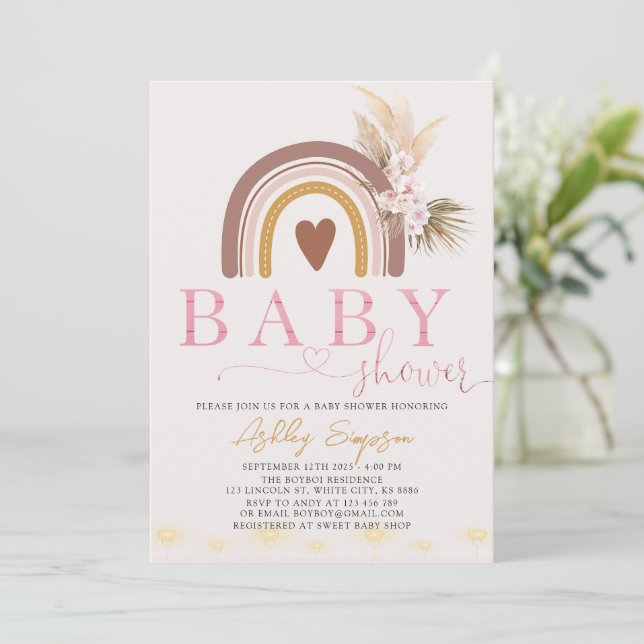 Boho Rainbow Baby Shower-inbjudan Inbjudningar (Stående Fram)