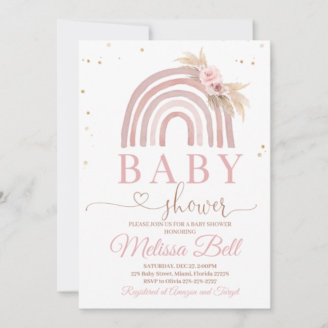 Boho Rainbow Baby Shower-inbjudan Pampas Inbjudningar (Framsida)