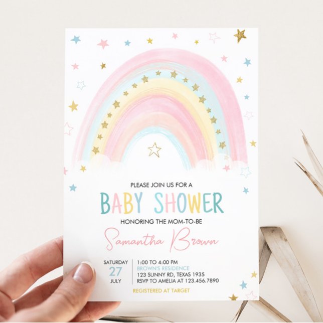 Boho Rainbow Baby Shower Inbjudningar (Pink Rainbow Baby Shower Invitation)