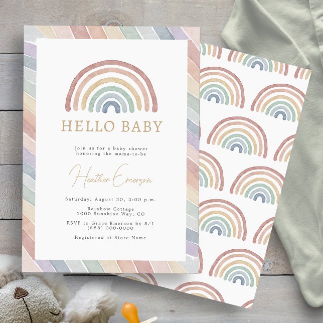 Boho Rainbow Baby Shower Inbjudningar (Boho Watercolor Rainbow Baby Shower Invitation by Painted Paperie
)
