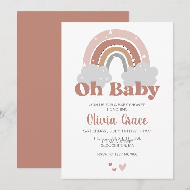 Boho Rainbow Baby Shower Inbjudningar (Fram/baksida)