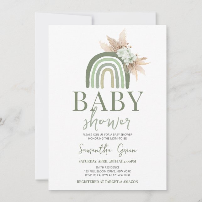 Boho Rainbow Baby Shower Inbjudningar (Framsida)