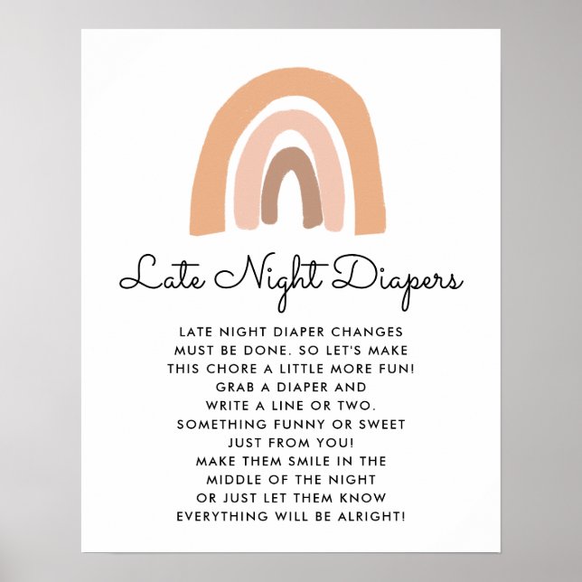Boho Rainbow Baby Shower Late Nights Diaper Game Poster (Framsidan)
