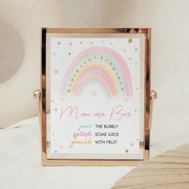 Boho Rainbow Baby Shower Mamma Osa Pub Poster (Pink Rainbow Baby Shower Mom Osa Bar Sign)