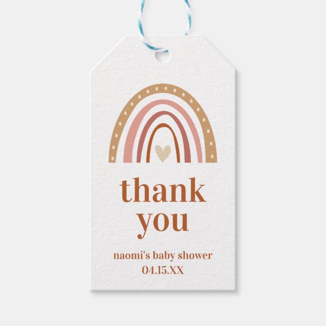 Boho Rainbow Baby Shower-Märkre, Tack Presentetikett (Framsidan)