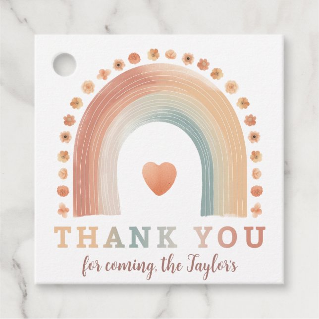 Boho Rainbow Baby Shower-Märkre - Watercol Gåvor Etiketter (Framsida)