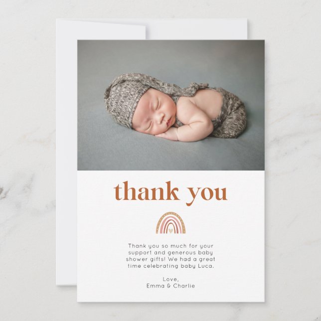 Boho Rainbow Baby Shower Photo Tackyou Card Tack Kort (Framsida)