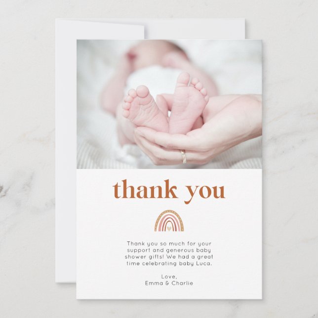 Boho Rainbow Baby Shower Photo Tackyou Card Tack Kort (Framsida)