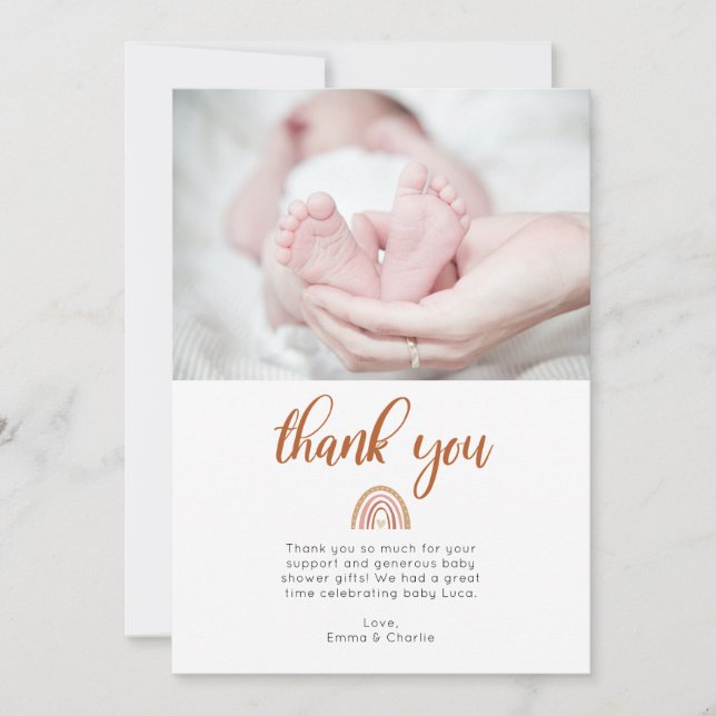 Boho Rainbow Baby Shower Photo Tackyou Card Tack Kort (Framsida)