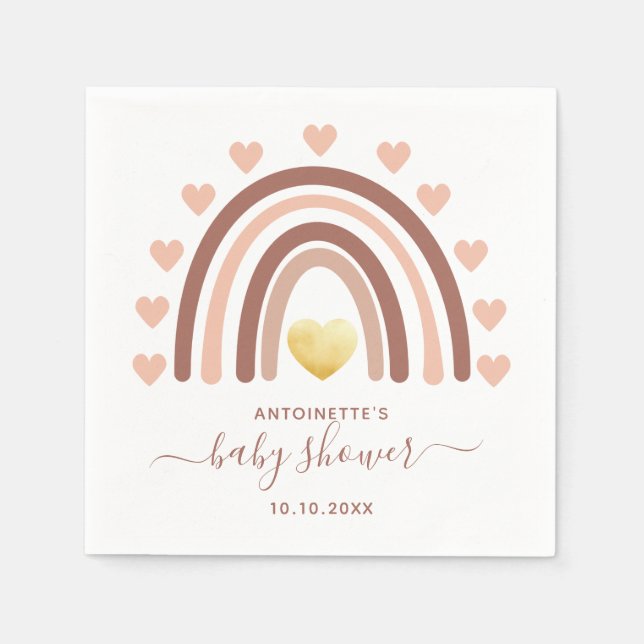 Boho Rainbow Baby Shower  Rosa Pappersservett (Framsidan)