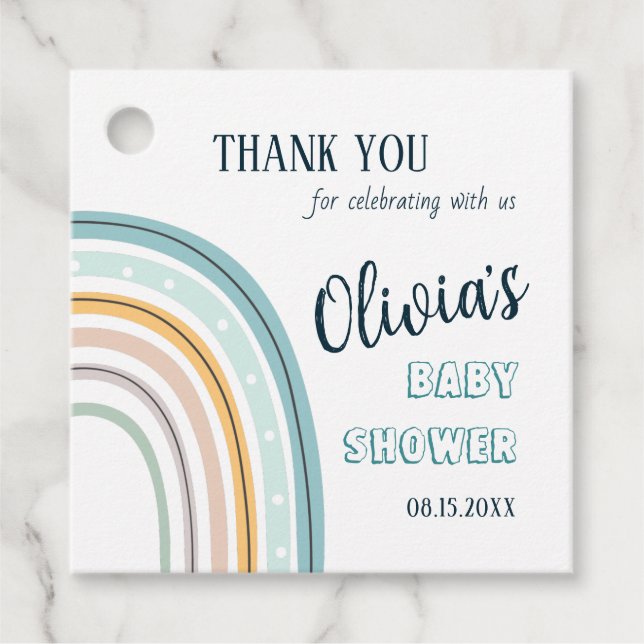 Boho Rainbow Baby Shower Tack Gåvor Etiketter (Framsida)