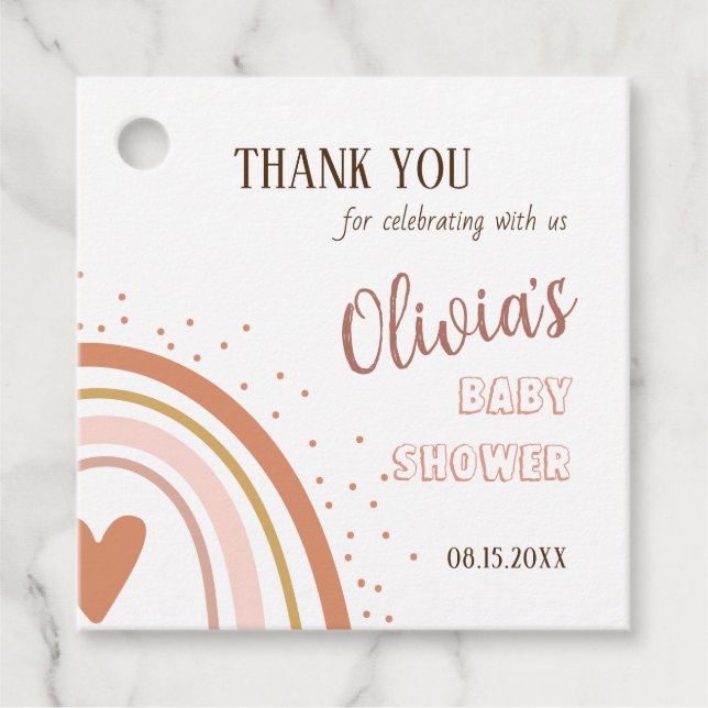 Boho Rainbow Baby Shower Tack Gåvor Etiketter (Framsida)