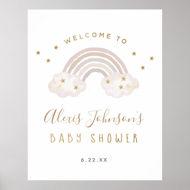 Boho Rainbow Baby Shower Välkommen Poster (Framsidan)
