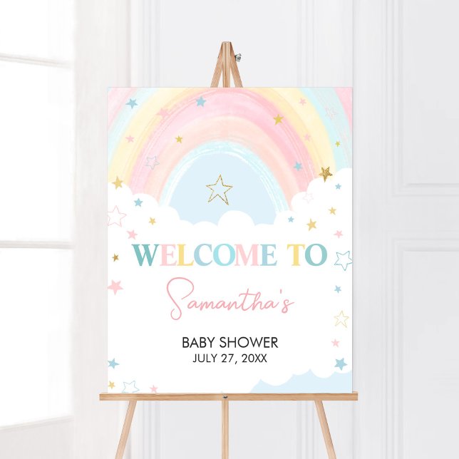 Boho Rainbow Baby Shower Välkommen Poster (Pink Rainbow Baby Shower Welcome Sign)