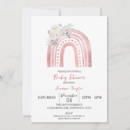 Boho Rainbow Baby Shower, Vit ros Inbjudningar