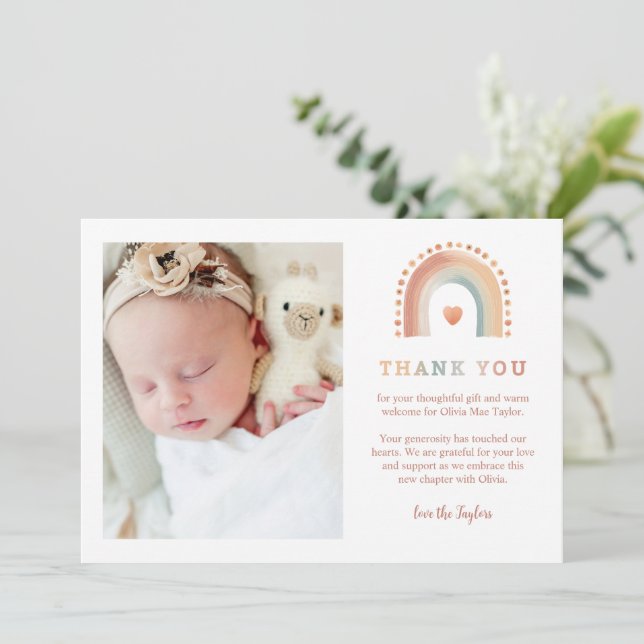 Boho Rainbow Baby - tackkort - 2-foto Modern Tack Kort (Stående Fram)