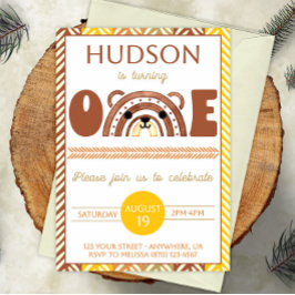 Boho Rainbow Bear First Birthday bjudande Spara Datumet