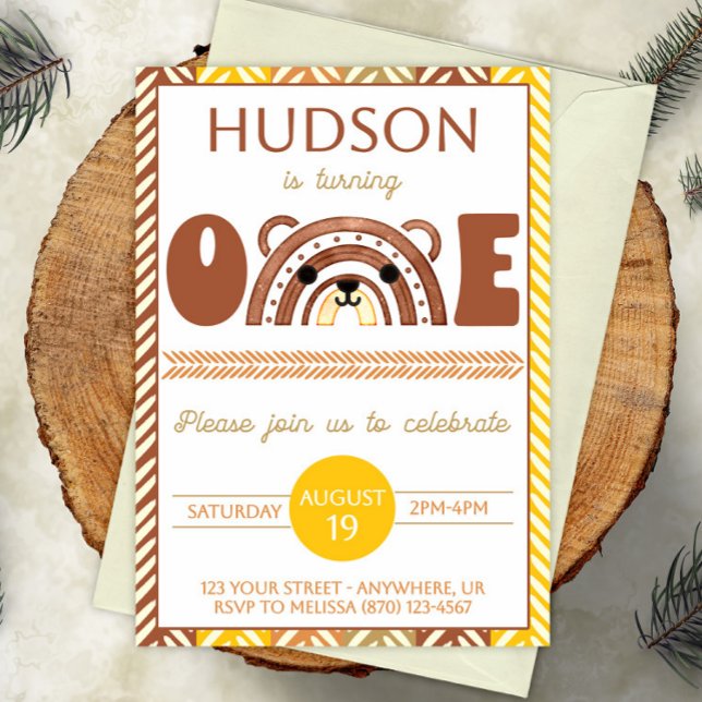 Boho Rainbow Bear First Birthday bjudande Spara Datumet (Skapare uppladdad)