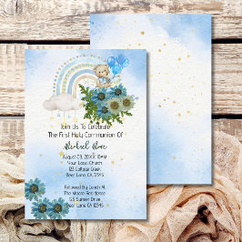 Boho Rainbow Bear First Heliga Communion Inbjudningar