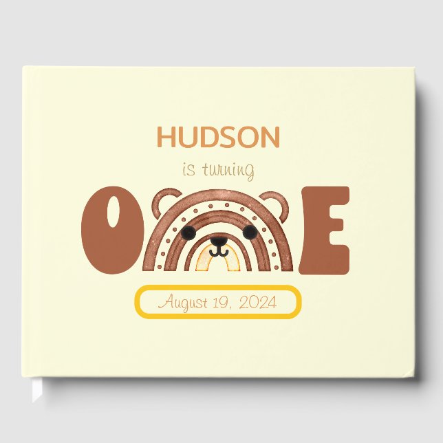 Boho Rainbow Bear Första födelsedagen Gästböcker (Framsida)