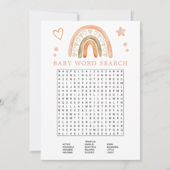Boho Rainbow Bebis Badrum Ord Sökande Spel Inbjudningar (Framsida)