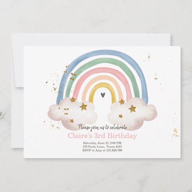 Boho Rainbow Birthday bjudande Girl Rustic Inbjudningar (Framsida)