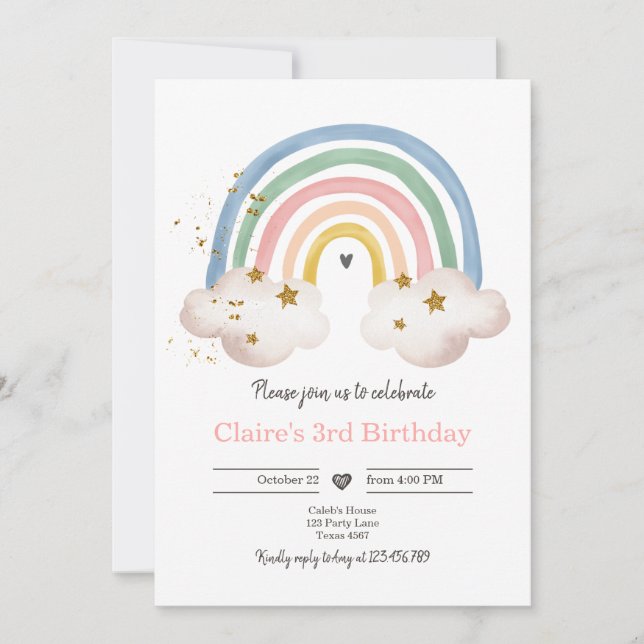 Boho Rainbow Birthday bjudande Girl Rustic Inbjudningar (Framsida)