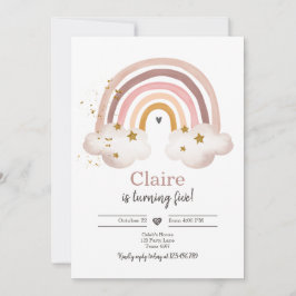 Boho Rainbow Birthday bjudande Girl Rustic Inbjudningar